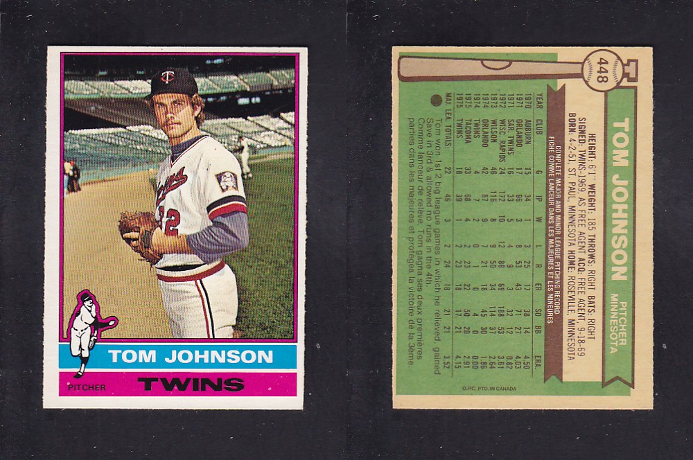 1976 O-PEE-CHEE BASEBALL CARD #448 T. JOHNSON photo