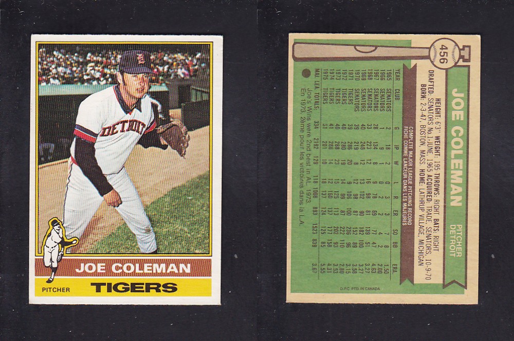 1976 O-PEE-CHEE BASEBALL CARD #456 J. COLEMAN photo 1976 O-PEE-CHEE BASEBALL CARD #456 J. COLEMAN photo
