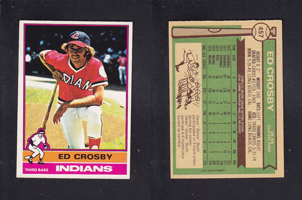 1976 O-PEE-CHEE BASEBALL CARD #457 E. CROSBY photo 1976 O-PEE-CHEE BASEBALL CARD #457 E. CROSBY photo
