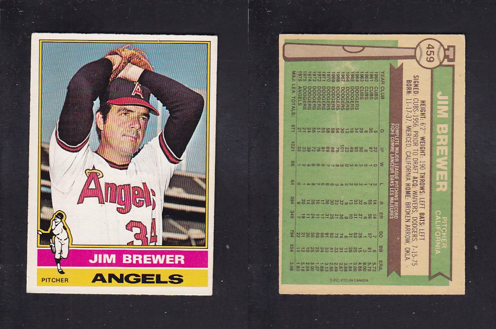 1976 O-PEE-CHEE BASEBALL CARD #459 J. BREWER photo 1976 O-PEE-CHEE BASEBALL CARD #459 J. BREWER photo