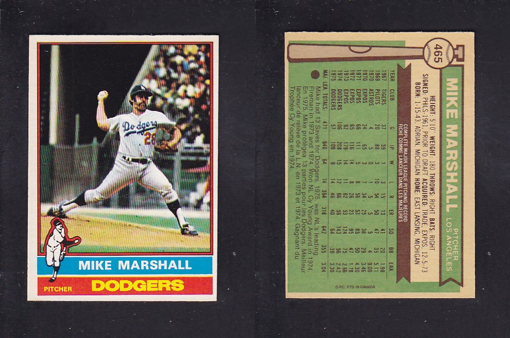 1976 O-PEE-CHEE BASEBALL CARD #465 M. MARSHALL photo 1976 O-PEE-CHEE BASEBALL CARD #465 M. MARSHALL photo