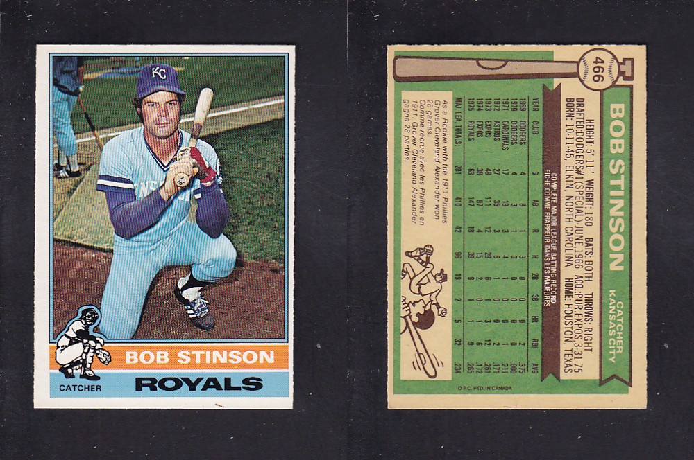 1976 O-PEE-CHEE BASEBALL CARD #466 B. STINSON photo