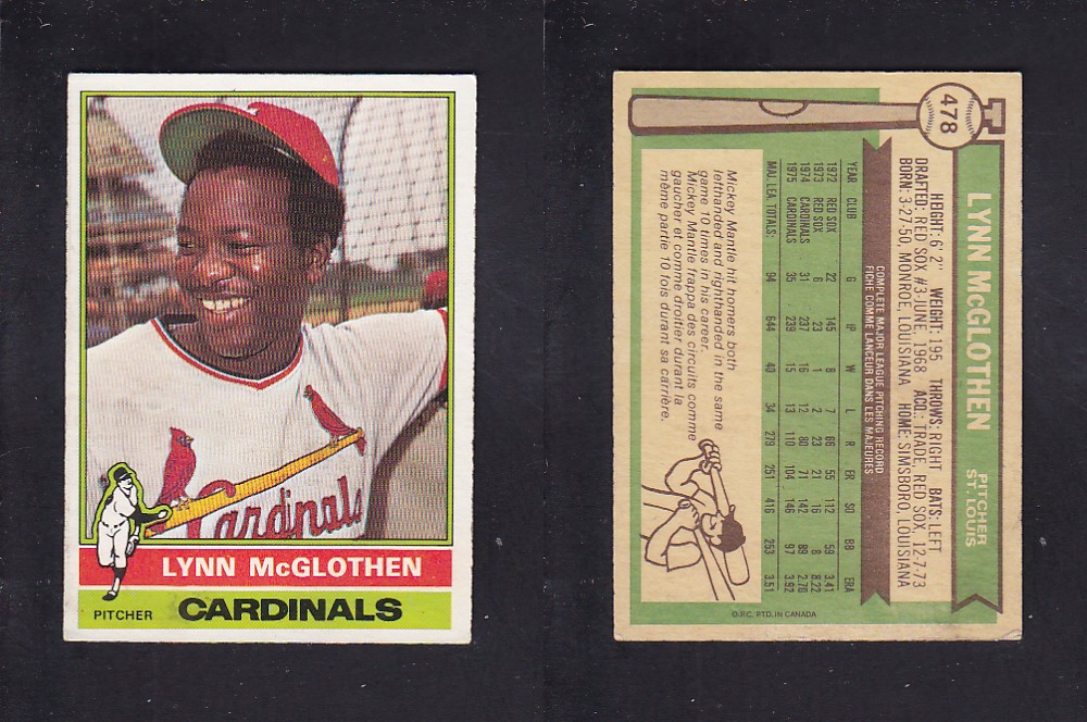 1976 O-PEE-CHEE BASEBALL CARD #478 L. McGLOTHEN photo 1976 O-PEE-CHEE BASEBALL CARD #478 L. McGLOTHEN photo
