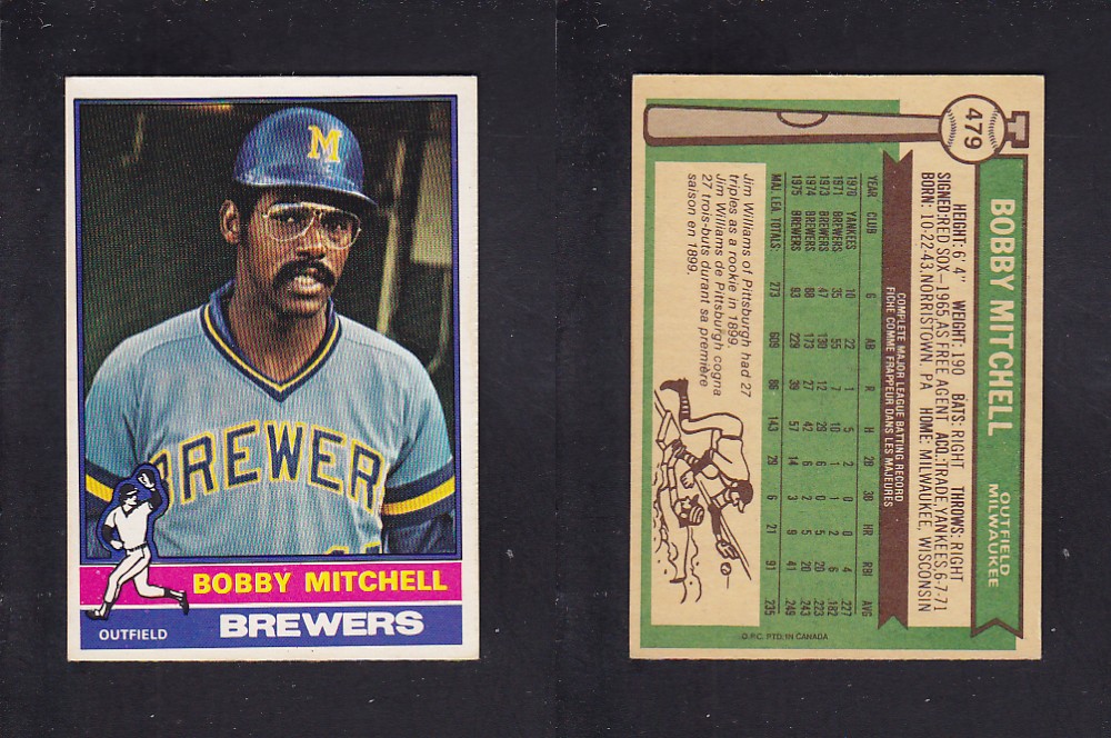 1976 O-PEE-CHEE BASEBALL CARD #479 B. MITCHELL photo 1976 O-PEE-CHEE BASEBALL CARD #479 B. MITCHELL photo