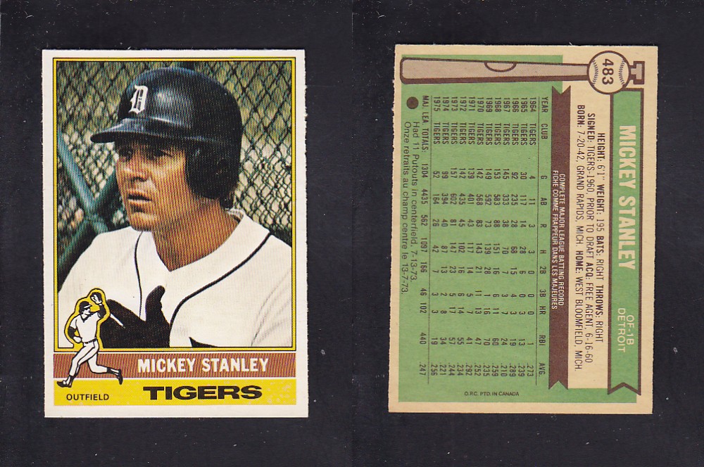 1976 O-PEE-CHEE BASEBALL CARD #483 M. STANLEY photo 1976 O-PEE-CHEE BASEBALL CARD #483 M. STANLEY photo