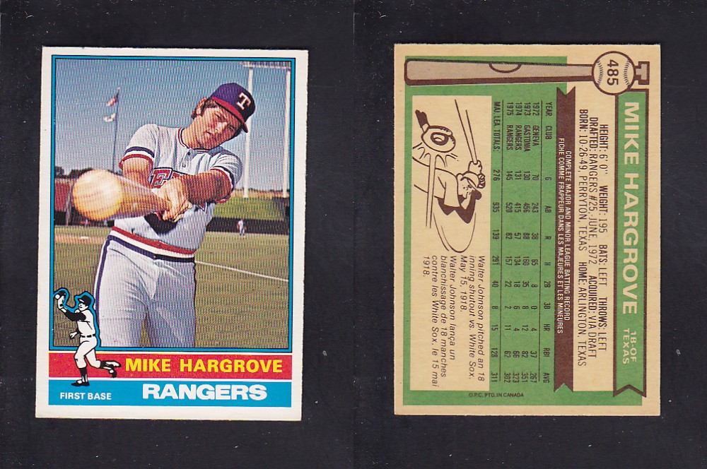 1976 O-PEE-CHEE BASEBALL CARD #485 M. HARGROVE photo 1976 O-PEE-CHEE BASEBALL CARD #485 M. HARGROVE photo