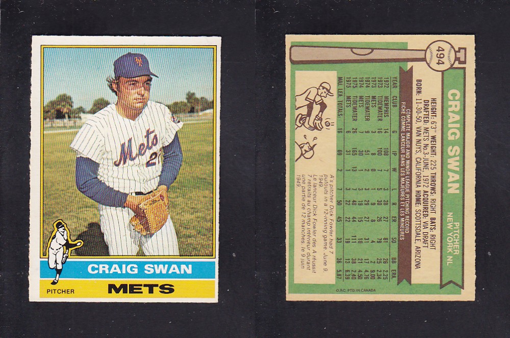 1976 O-PEE-CHEE BASEBALL CARD #494 C. SWAN photo 1976 O-PEE-CHEE BASEBALL CARD #494 C. SWAN photo
