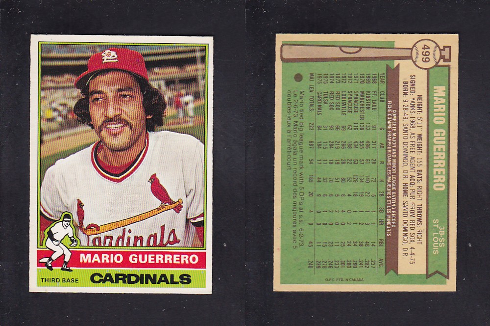 1976 O-PEE-CHEE BASEBALL CARD #499 M. GUERRERO photo 1976 O-PEE-CHEE BASEBALL CARD #499 M. GUERRERO photo