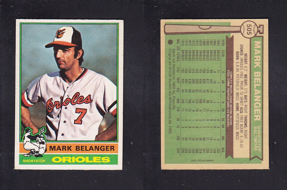 1976 O-PEE-CHEE BASEBALL CARD #505 M. BELANGER photo