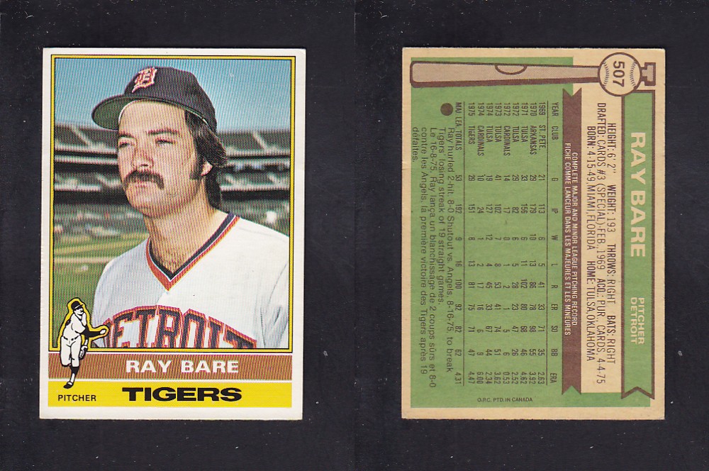 1976 O-PEE-CHEE BASEBALL CARD #507 R. BARE photo 1976 O-PEE-CHEE BASEBALL CARD #507 R. BARE photo