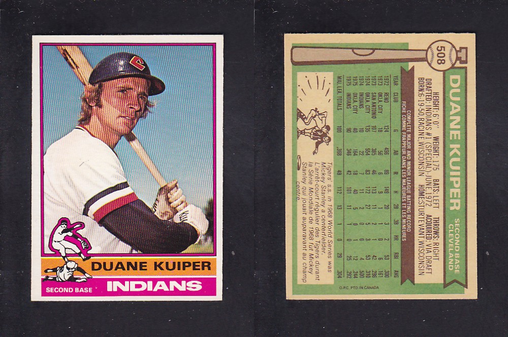 1976 O-PEE-CHEE BASEBALL CARD #508 D. KUIPER photo 1976 O-PEE-CHEE BASEBALL CARD #508 D. KUIPER photo