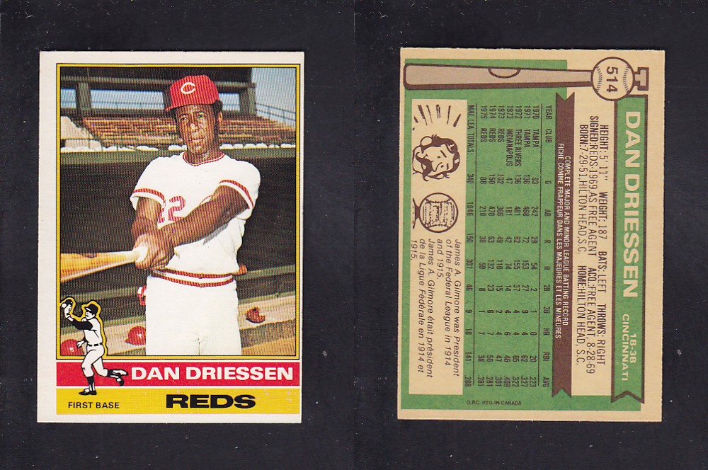1976 O-PEE-CHEE BASEBALL CARD #514 D. DRIESSEN photo
