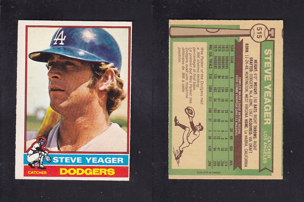 1976 O-PEE-CHEE BASEBALL CARD #515 S. YEAGER photo 1976 O-PEE-CHEE BASEBALL CARD #515 S. YEAGER photo