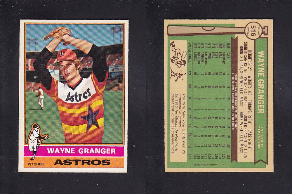 1976 O-PEE-CHEE BASEBALL CARD #516 W. GRANGER photo 1976 O-PEE-CHEE BASEBALL CARD #516 W. GRANGER photo
