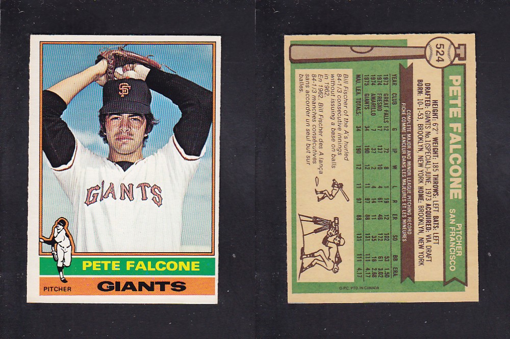 1976 O-PEE-CHEE BASEBALL CARD #524 P. FALCONE photo 1976 O-PEE-CHEE BASEBALL CARD #524 P. FALCONE photo