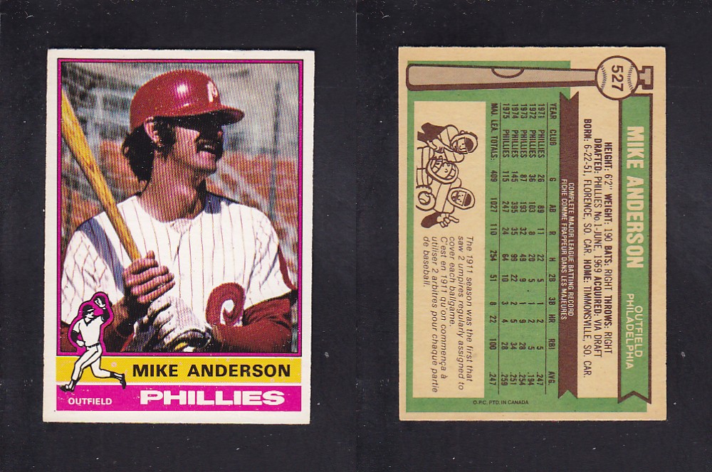 1976 O-PEE-CHEE BASEBALL CARD #527 M. ANDERSON photo 1976 O-PEE-CHEE BASEBALL CARD #527 M. ANDERSON photo