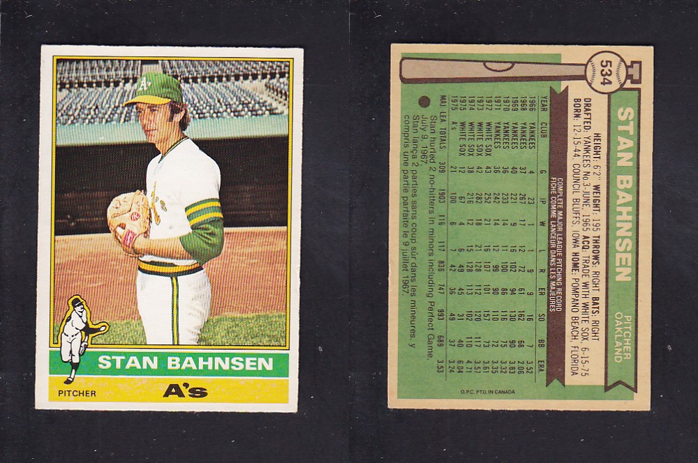 1976 O-PEE-CHEE BASEBALL CARD #534 S. BAHNSEN photo 1976 O-PEE-CHEE BASEBALL CARD #534 S. BAHNSEN photo