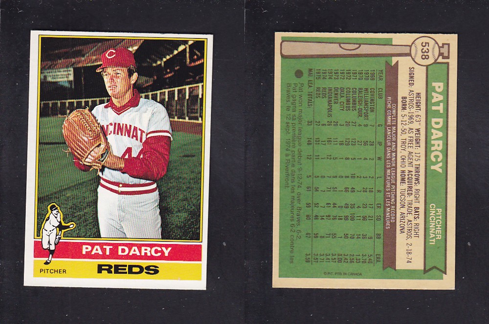1976 O-PEE-CHEE BASEBALL CARD #538 P. DARCY photo 1976 O-PEE-CHEE BASEBALL CARD #538 P. DARCY photo
