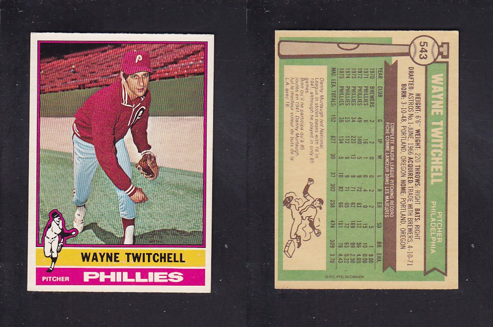1976 O-PEE-CHEE BASEBALL CARD #543 W. TWITCHELL photo 1976 O-PEE-CHEE BASEBALL CARD #543 W. TWITCHELL photo