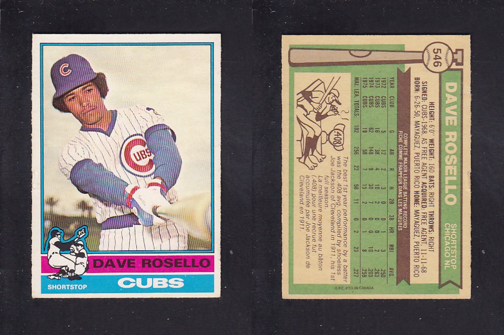 1976 O-PEE-CHEE BASEBALL CARD #546 D. ROSELLO photo 1976 O-PEE-CHEE BASEBALL CARD #546 D. ROSELLO photo