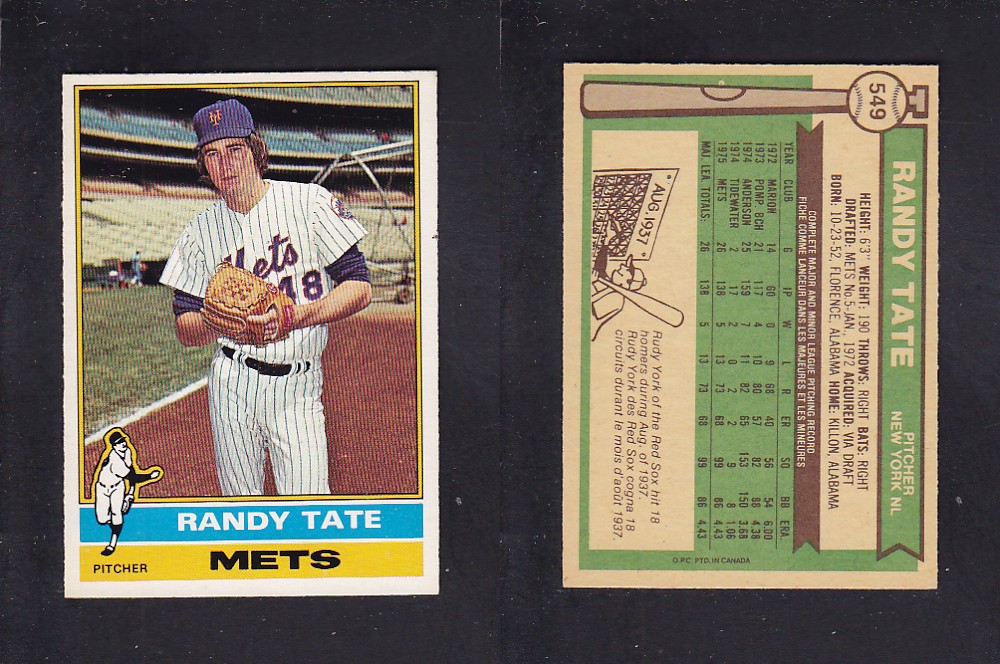 1976 O-PEE-CHEE BASEBALL CARD #549 R. TATE photo 1976 O-PEE-CHEE BASEBALL CARD #549 R. TATE photo
