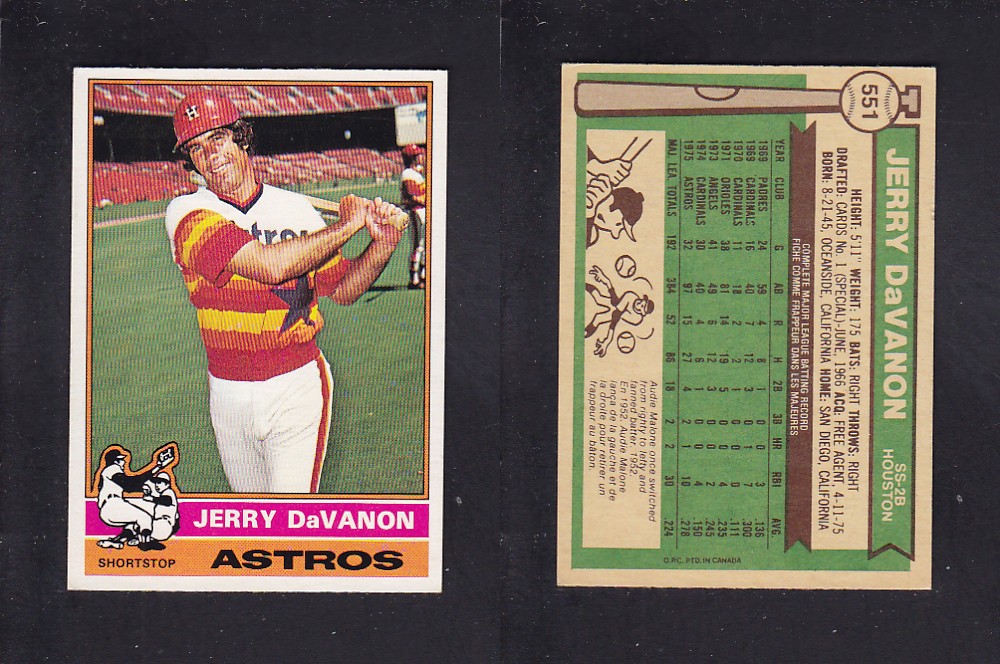 1976 O-PEE-CHEE BASEBALL CARD #551 J. DaVANON photo