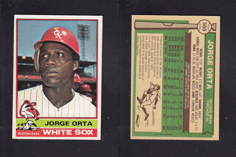1976 O-PEE-CHEE BASEBALL CARD #560 J. ORTA photo 1976 O-PEE-CHEE BASEBALL CARD #560 J. ORTA photo