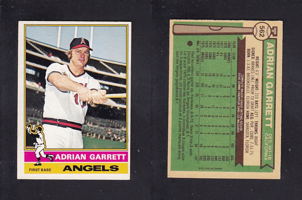 1976 O-PEE-CHEE BASEBALL CARD #562 A. GARRETT photo