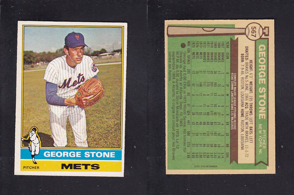 1976 O-PEE-CHEE BASEBALL CARD #567 G. STONE photo 1976 O-PEE-CHEE BASEBALL CARD #567 G. STONE photo