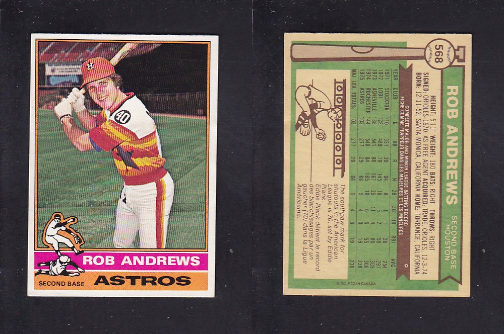 1976 O-PEE-CHEE BASEBALL CARD #568 R. ANDREWS photo 1976 O-PEE-CHEE BASEBALL CARD #568 R. ANDREWS photo