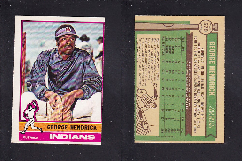 1976 O-PEE-CHEE BASEBALL CARD #570 G. HENDRICK photo 1976 O-PEE-CHEE BASEBALL CARD #570 G. HENDRICK photo