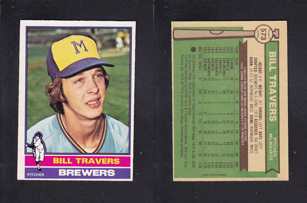 1976 O-PEE-CHEE BASEBALL CARD #573 B. TRAVERS photo 1976 O-PEE-CHEE BASEBALL CARD #573 B. TRAVERS photo