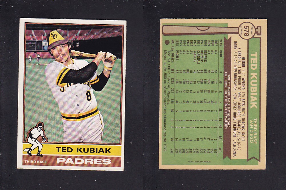 1976 O-PEE-CHEE BASEBALL CARD #578 T. KUBIAK photo 1976 O-PEE-CHEE BASEBALL CARD #578 T. KUBIAK photo