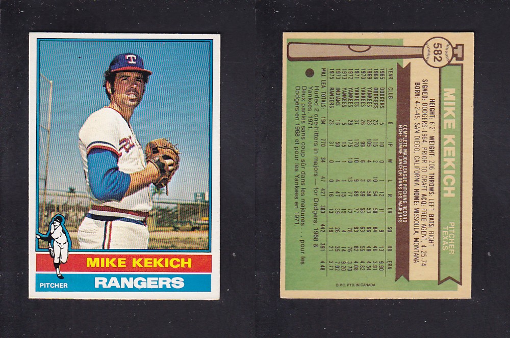 1976 O-PEE-CHEE BASEBALL CARD #582 M. KEKICH photo 1976 O-PEE-CHEE BASEBALL CARD #582 M. KEKICH photo