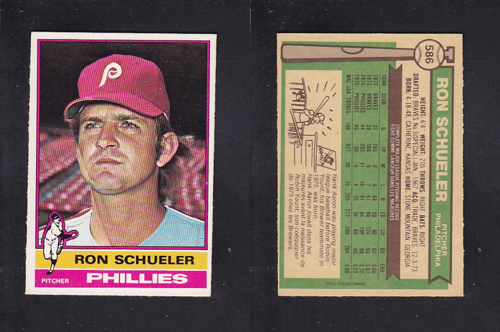 1976 O-PEE-CHEE BASEBALL CARD #586 R. SCHUELER photo 1976 O-PEE-CHEE BASEBALL CARD #586 R. SCHUELER photo