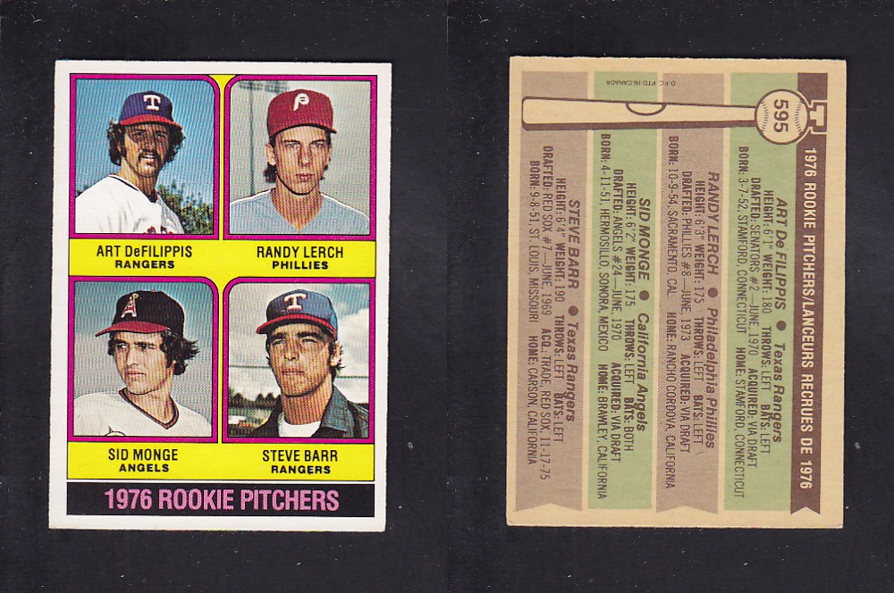 1976 O-PEE-CHEE BASEBALL CARD #595 ROOKIE PITCHERS photo 1976 O-PEE-CHEE BASEBALL CARD #595 ROOKIE PITCHERS photo