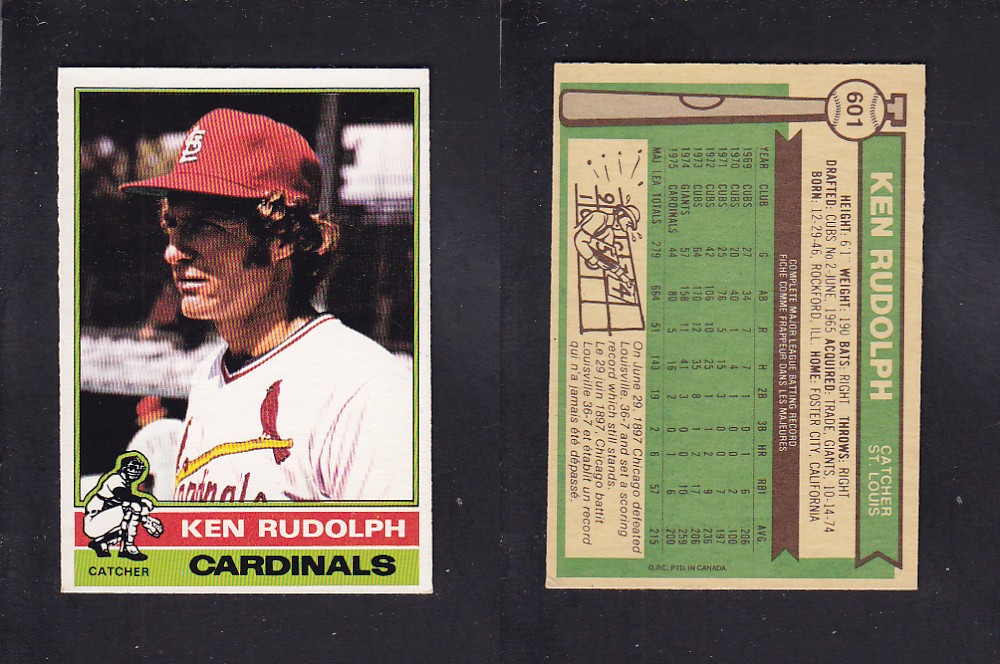 1976 O-PEE-CHEE BASEBALL CARD #601 K. RUDOLPH photo