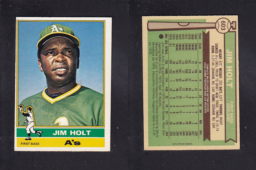 1976 O-PEE-CHEE BASEBALL CARD #603 J. HOLT photo