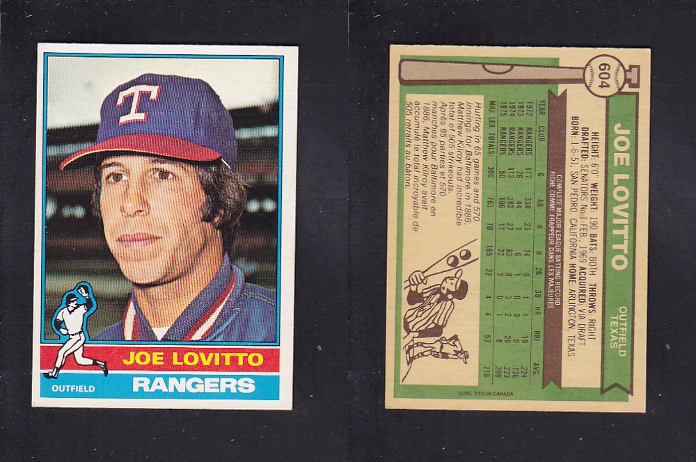 1976 O-PEE-CHEE BASEBALL CARD #604 J. LOVITTO photo 1976 O-PEE-CHEE BASEBALL CARD #604 J. LOVITTO photo