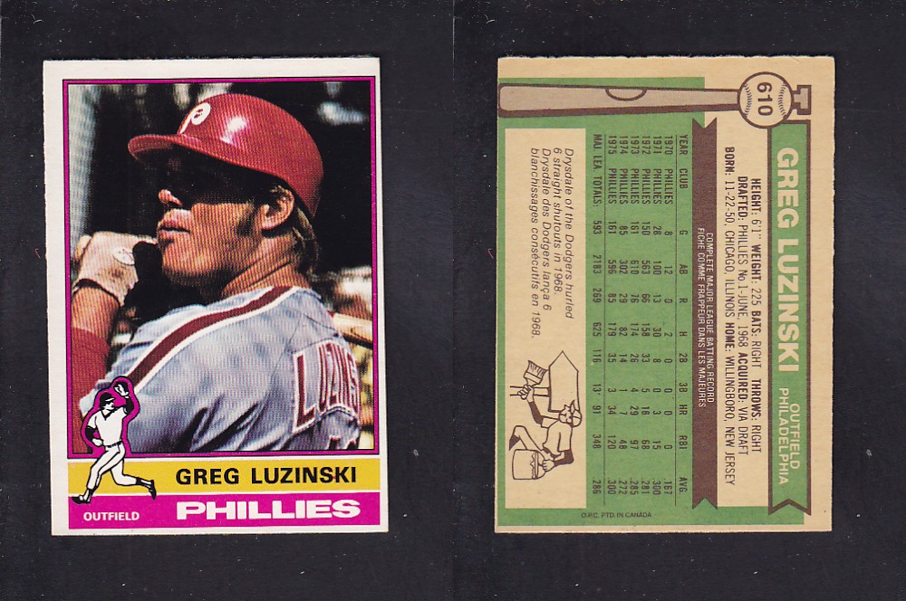 1976 O-PEE-CHEE BASEBALL CARD #610 G. LUZINSKI photo