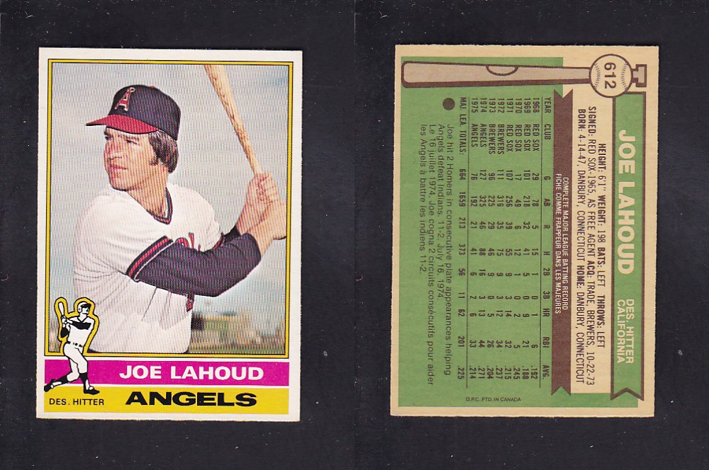 1976 O-PEE-CHEE BASEBALL CARD #612 J. LAHOUD photo