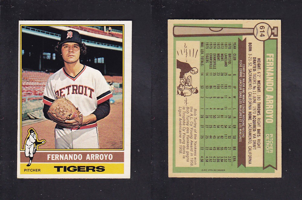 1976 O-PEE-CHEE BASEBALL CARD #614 F. ARROYO photo