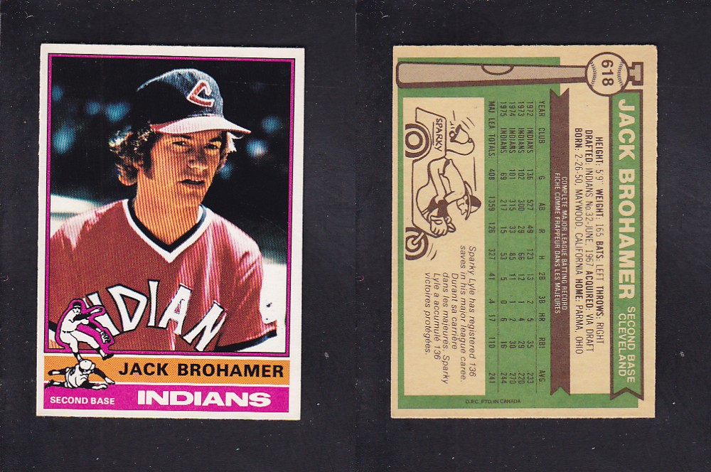 1976 O-PEE-CHEE BASEBALL CARD #618 J. BROHAMER photo