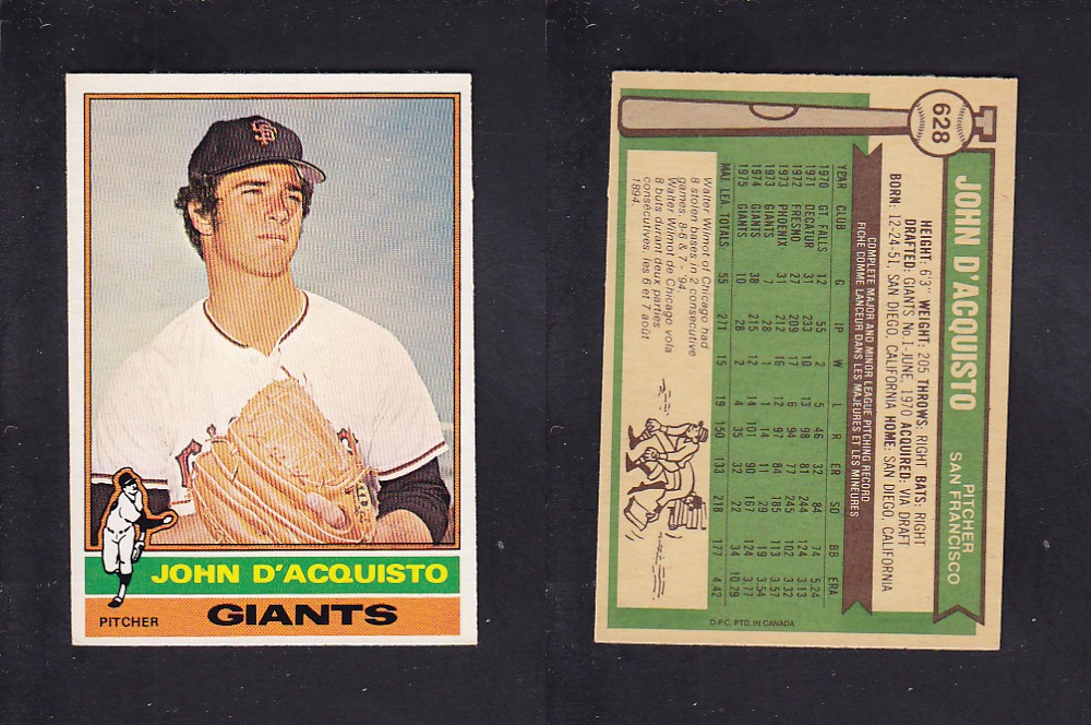 1976 O-PEE-CHEE BASEBALL CARD #628 J. D'ACQUISTO photo