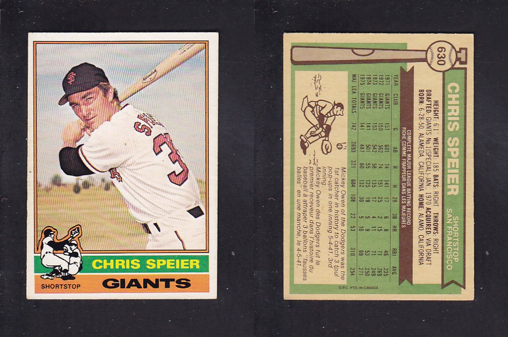 1976 O-PEE-CHEE BASEBALL CARD #630 C. SPEIER photo