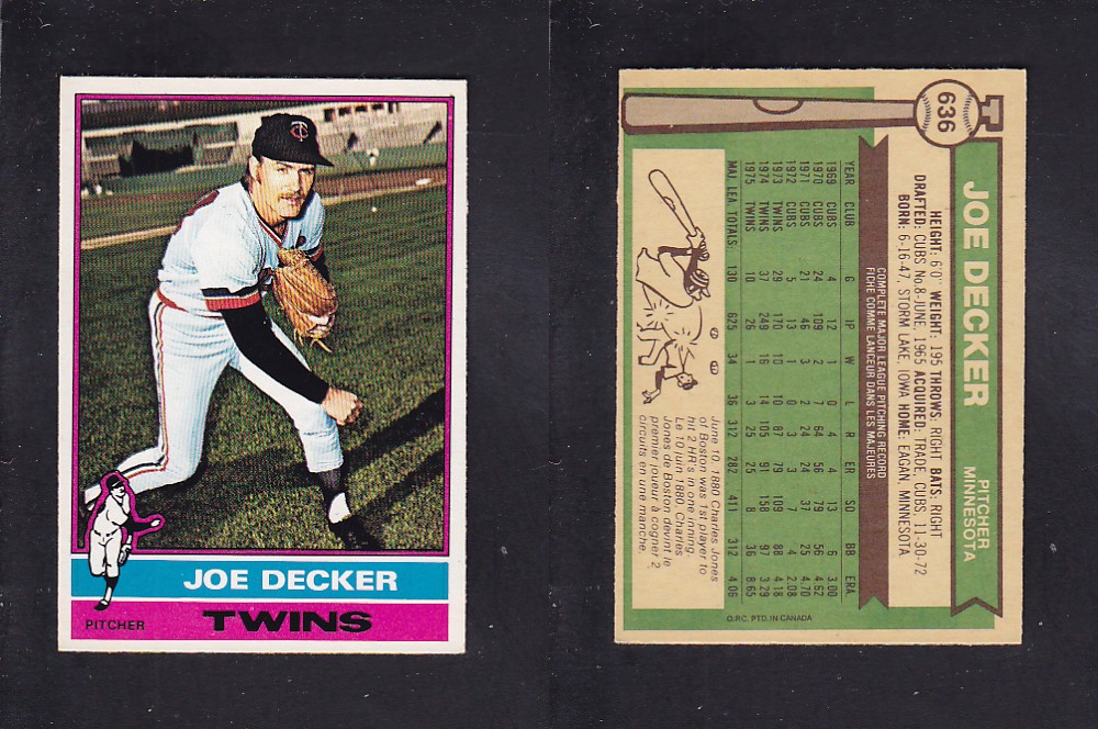 1976 O-PEE-CHEE BASEBALL CARD #636 J. DECKER photo 1976 O-PEE-CHEE BASEBALL CARD #636 J. DECKER photo