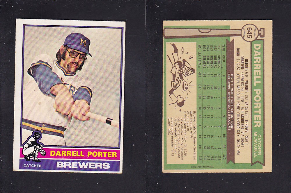 1976 O-PEE-CHEE BASEBALL CARD #645 D. PORTER photo