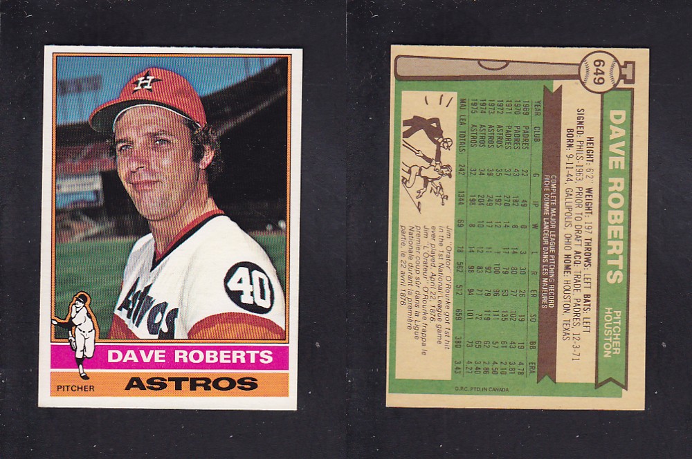 1976 O-PEE-CHEE BASEBALL CARD #649 D. ROBERTS photo 1976 O-PEE-CHEE BASEBALL CARD #649 D. ROBERTS photo