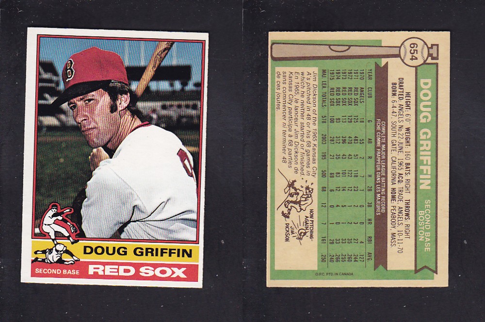 1976 O-PEE-CHEE BASEBALL CARD #654 D. GRIFFIN photo