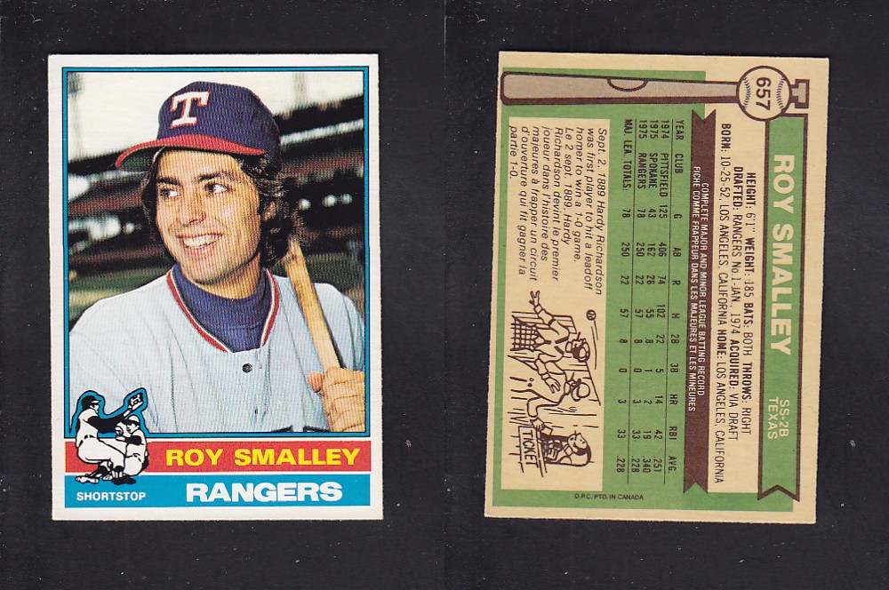 1976 O-PEE-CHEE BASEBALL CARD #657 R. SMALLEY photo